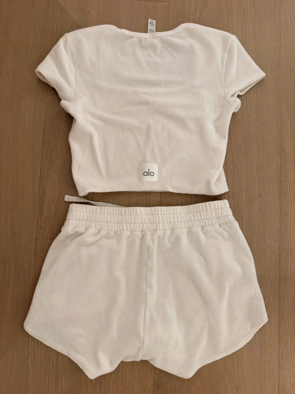 Alo Terry Shorts and Cropped Top Set in cream color
